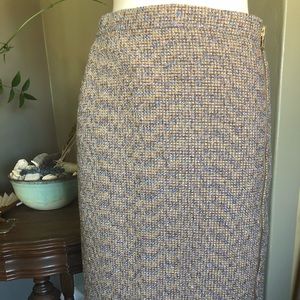 J crew metallic tweed skirt with zipper detail.